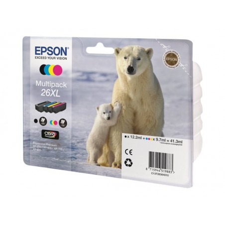 Epson T26XL Ours Polaire - Pack de 4 - à rendement élevé - noire, cyan, magenta, jaune - original - cartouche d'encre