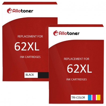 Pack de 2 HP 62XL cartouches d'encre compatibles