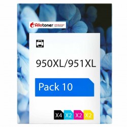 Pack de 10 cartouches compatibles 950XL/951XL HP 4 noirs, 2 cyan, 2 magenta, 2 jaune