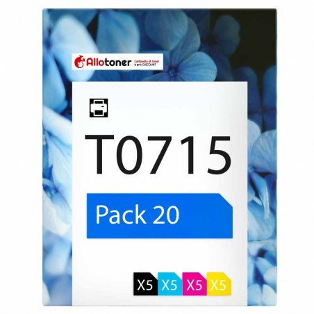 Pack de 20 cartouches compatibles T0715 Epson 5 noirs, 5 cyan, 5 magenta, 5 jaune