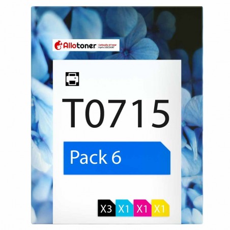 Pack de 6 cartouches compatibles T0715 Epson 3 noirs, 1 cyan, 1 magenta, 1 jaune