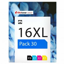 Pack de 30 cartouches compatibles 16XL Epson 9 noirs, 7 cyan, 7 magenta, 7 jaune