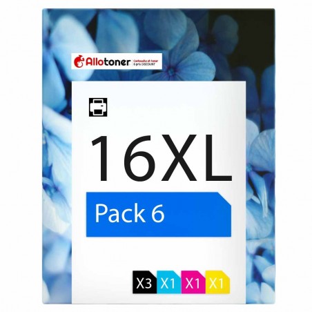 Pack de 6 cartouches compatibles 16XL Epson 3 noirs, 1 cyan, 1 magenta, 1 jaune