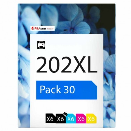 Pack de 30 cartouches compatibles 202XL Epson 6 noirs photo, 6 noirs, 6 cyan, 6 magenta, 6 jaune