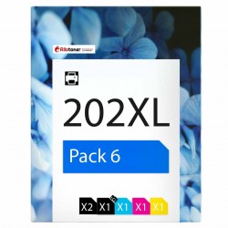 Pack de 6 cartouches compatibles 202XL Epson 2 noirs, 1 noir photo, 1 cyan, 1 magenta, 1 jaune