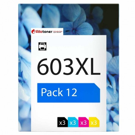 compatible Epson 603XL Pack de 12 cartouches d'encre Noir, Jaune, Cyan, Magenta