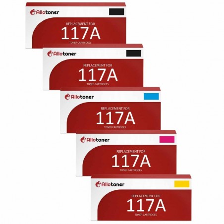 Compatible HP 117A (W2070A, W2071A, W2072A, W2073A) 5 cartouches de toner - Avec puce