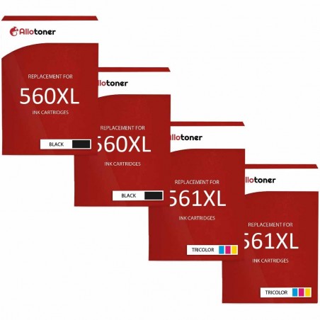 Pack de 4 cartouches compatibles PG-560XL CL-561XL Canon 2 noirs, 2 couleurs