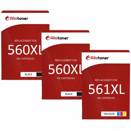 Pack de 3 cartouches compatibles PG-560XL CL-561XL Canon 2 noirs, 1 couleur