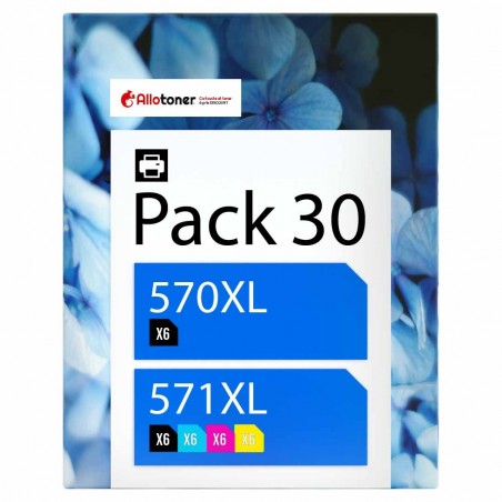 Pack de 30 cartouches compatibles PGI-570XL CLI-571XL Canon 6 X 570xl, 6 X 571xl noir, 6 X 571xl cyan, 6 X 571xl magenta, 6 X 57