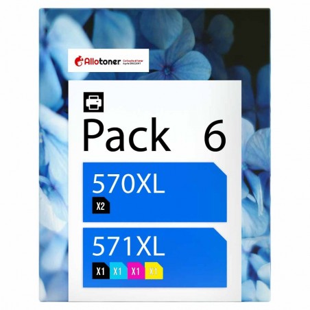 Pack de 6 cartouches compatibles PGI-570XL CLI-571XL Canon 2 X 570xl, 1 X 571xl noir, 1 X 571xl cyan, 1 X 571xl magenta, 1 X 571