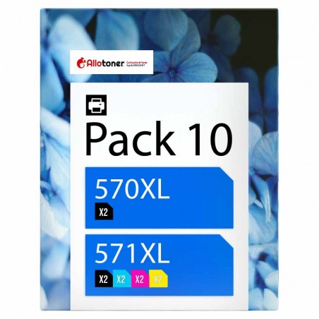 Pack de 10 cartouches compatibles PGI-570XL CLI-571XL Canon 2 X 570xl, 2 X 571xl noir, 2 X 571xl cyan, 2 X 571xl magenta, 2 X 57