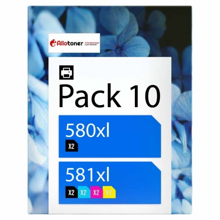 compatible Canon PGI-580 CLI-581 Pack de 10 cartouches d'encre Noir, Noir pigmenté , Cyan , Magenta , Jaune